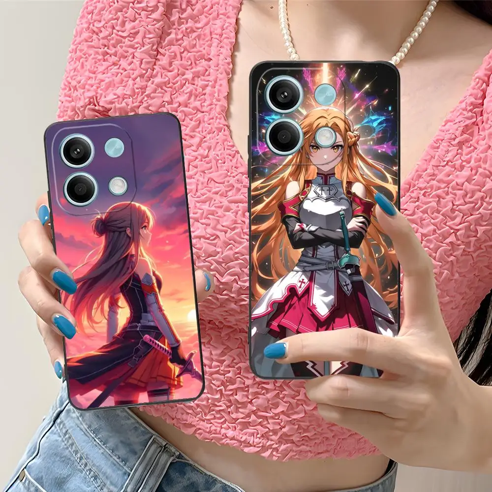 Sword Art Online Asuna Phone Case for Xiaomi Redmi Note 14 13 12 11 10 9 S A Pro Plus Lite 5G Black Cover Cellphones Smartphone