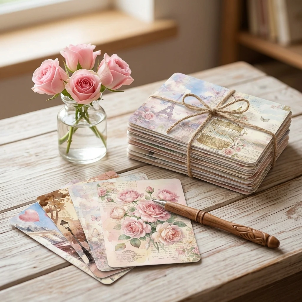 36pcs Vintage Watercolor Paris Postcard for Greeting Cards and Souvenirs Eiffel Tower Floral Scenery Hand Painted Cardstock