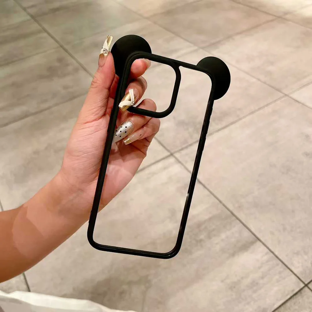 حافظة شفافة على شكل أذن القطة اللطيفة لهاتف آيفون 17 16 برو ماكس 15 11 13 14 12 غطاء أكريليك صلب مقاوم للصدمات من السيليكون Kawaii Funda