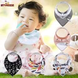 Adjustable Triangle Scarf Baby Bibs with Pacifier Leash Chain Cotton Infant Feeding Saliva Towel Bibs Newborn Toddler Bandana