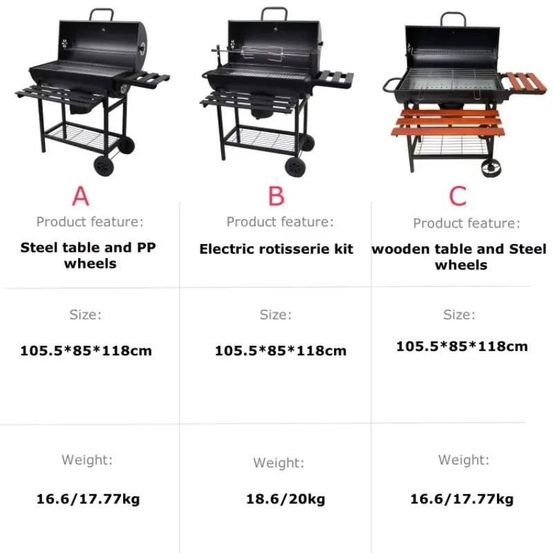 Heavy Duty Barrel Rotisserie Charcoal Bbq Grill Barbecue Grill Iron Automatic Chicken Rotating Kit for Outdoor Party