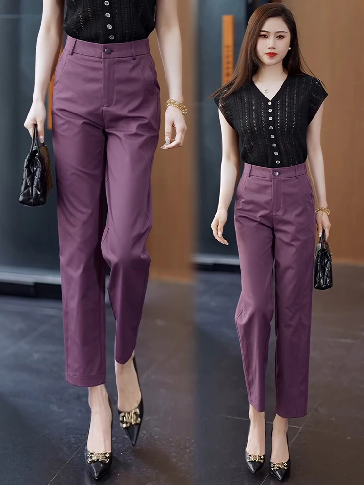 

Slimming High Waist Purple Nine-Piece Women's Summer Thin Casual Harem Pants Straight Tube Polyester Fiber Breathable Comfort...