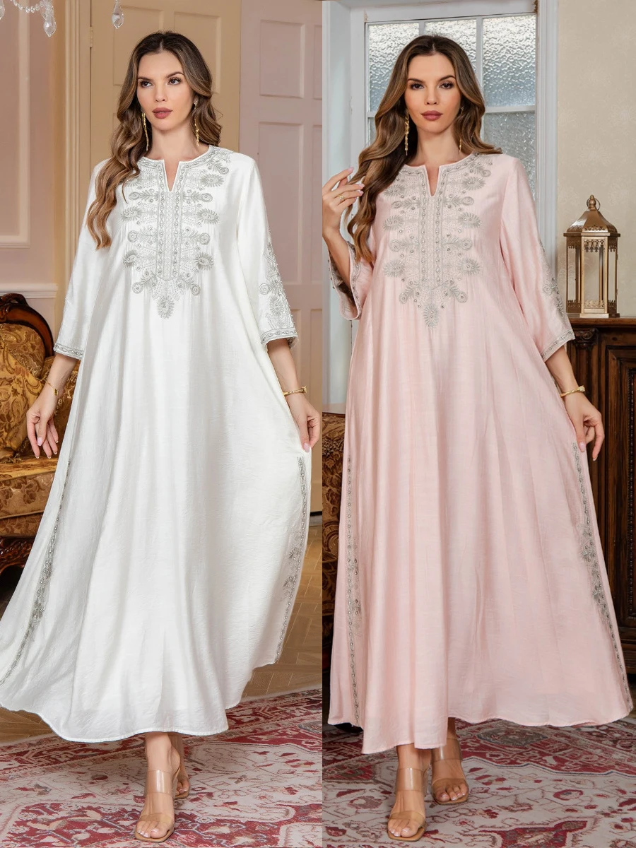

Ид женское платье с вышивкой Абая мусульманский Джалабия Рамадан Дубай Vestidos Largos исламские вечерние платья арабский длинный халат марокко кафтан