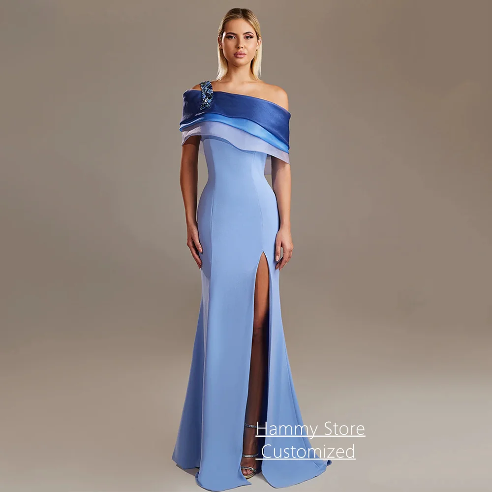 Customized Mermaid Prom Dress Fashion Off The Shoulder Beading Pleat Slit Sweep Train Robe De Soiree Evening Party Gown