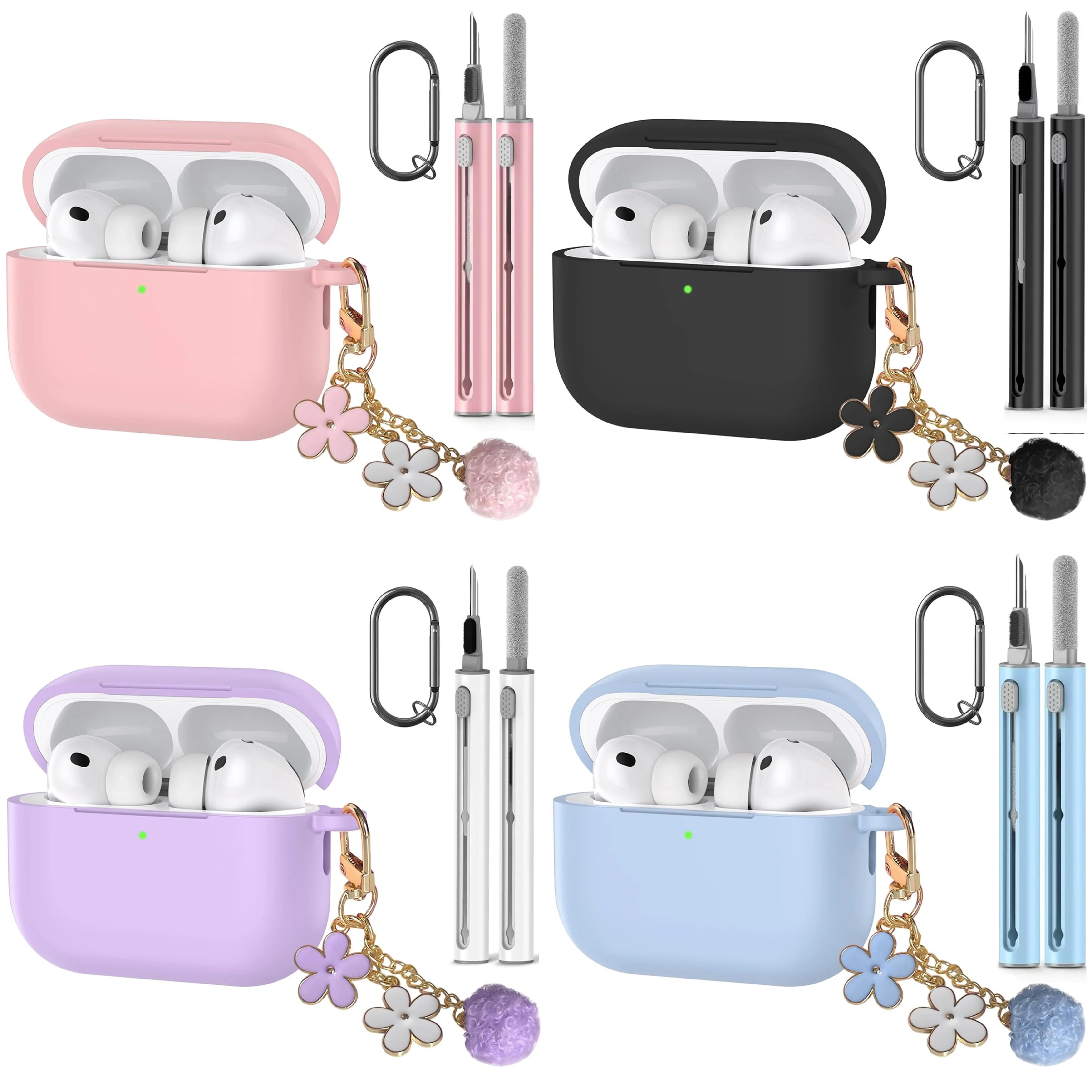 

For Airpods Pro3 Silicone Headphone Case Soft Cover For Airpods Pro2 Airpods 4 Protective Sleeve With Keyring and Clean Pen