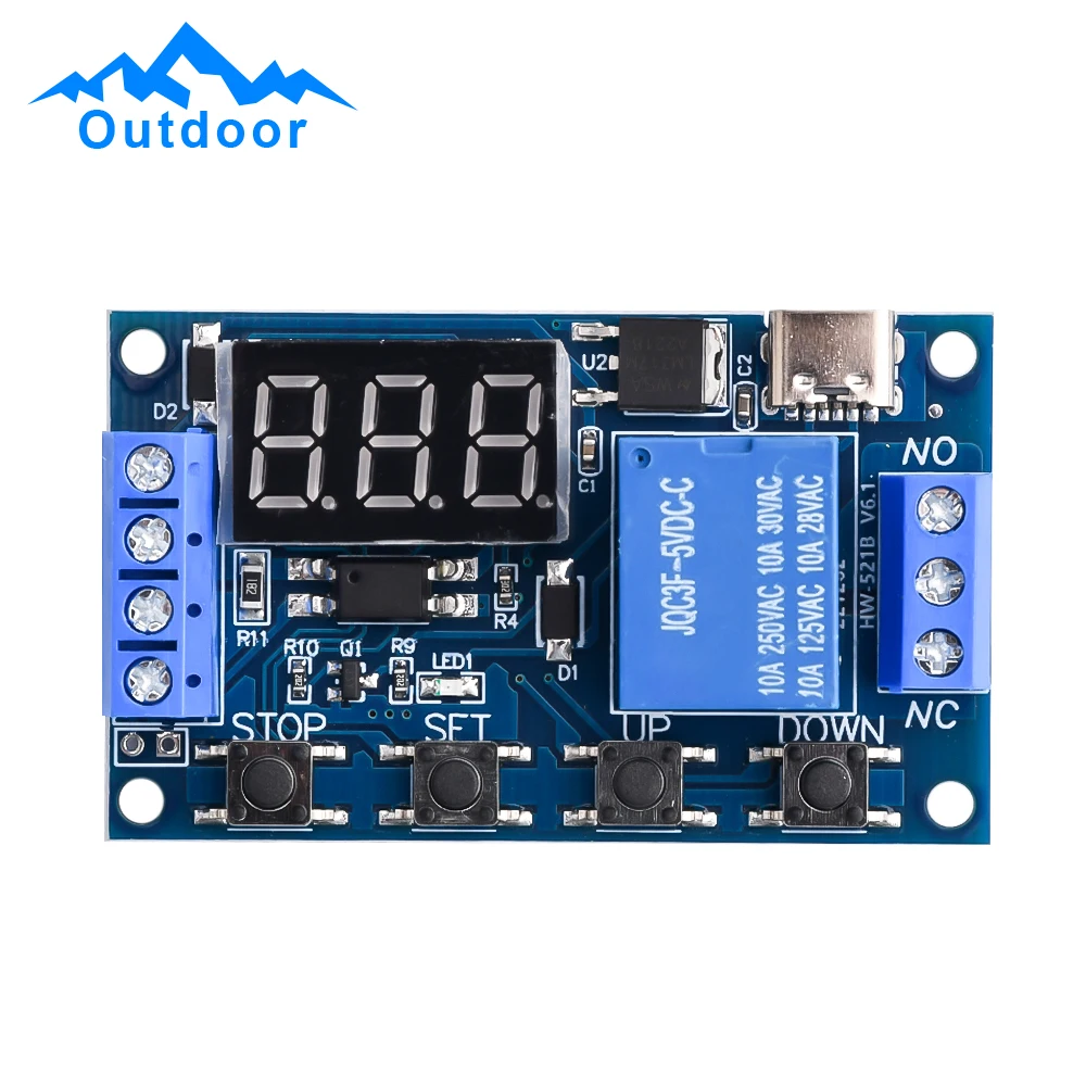 타이머 릴레이 타임 딜레이 릴레이, DC 5V 딜레이 컨트롤러 보드 트리거 딜레이 스위칭 릴레이 모듈, LCD 디스플레이 TYPE-C 마이크로 USB, 2 개