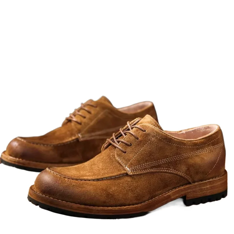 

Мужские замшевые туфли из конской кожи, повседневная обувь в британском стиле, туфли дерби, замшевые туфли из конской кожи ручной работы, кожаные туфли Goodyear ручной пошивки