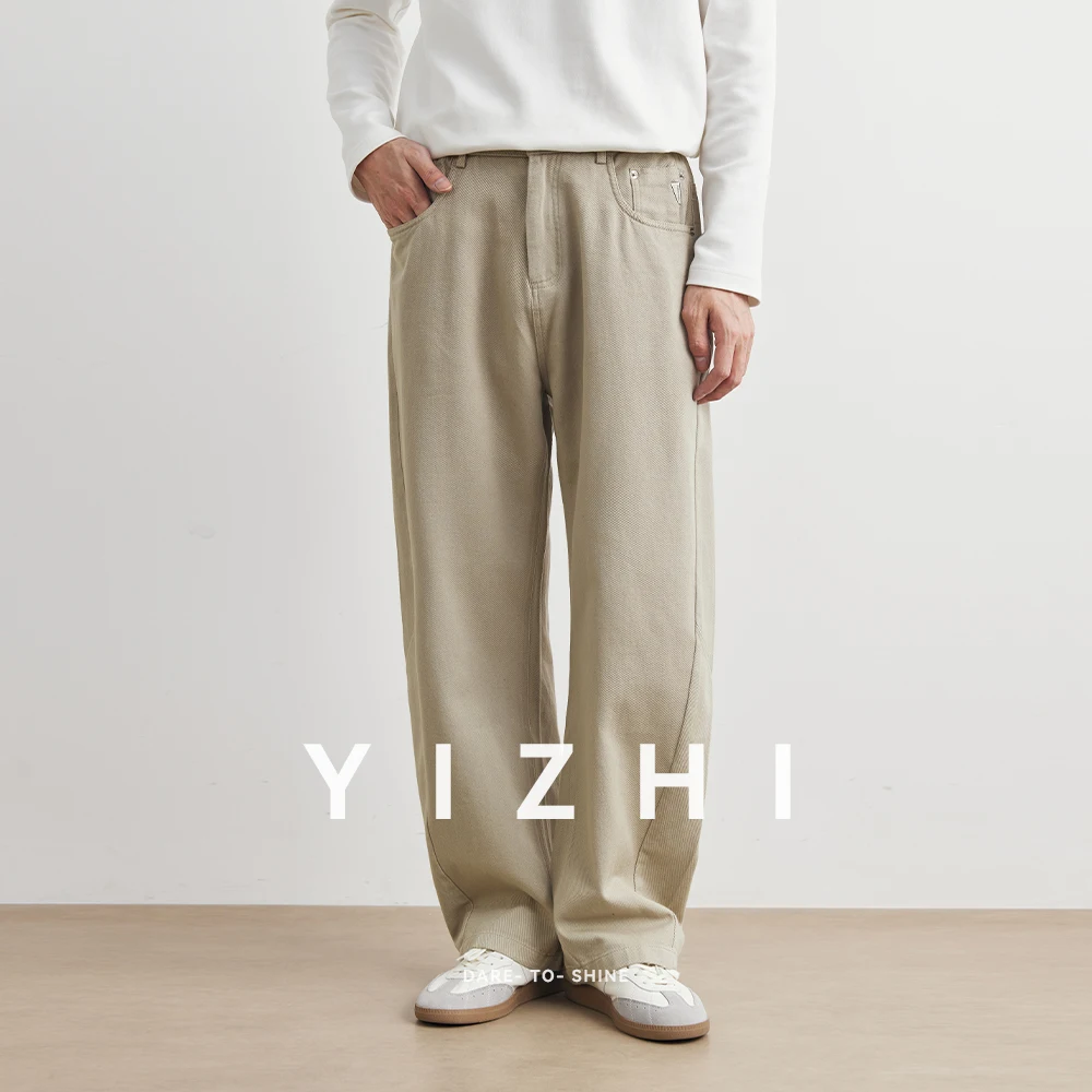 100% القطن مستقيم الساق السراويل الرجال ربيع جديد الاتجاه الأمريكي فضفاض بنطال ذو قصة أرجل واسعة عادية فضفاض صالح الشباب ular ملابس يومية #2