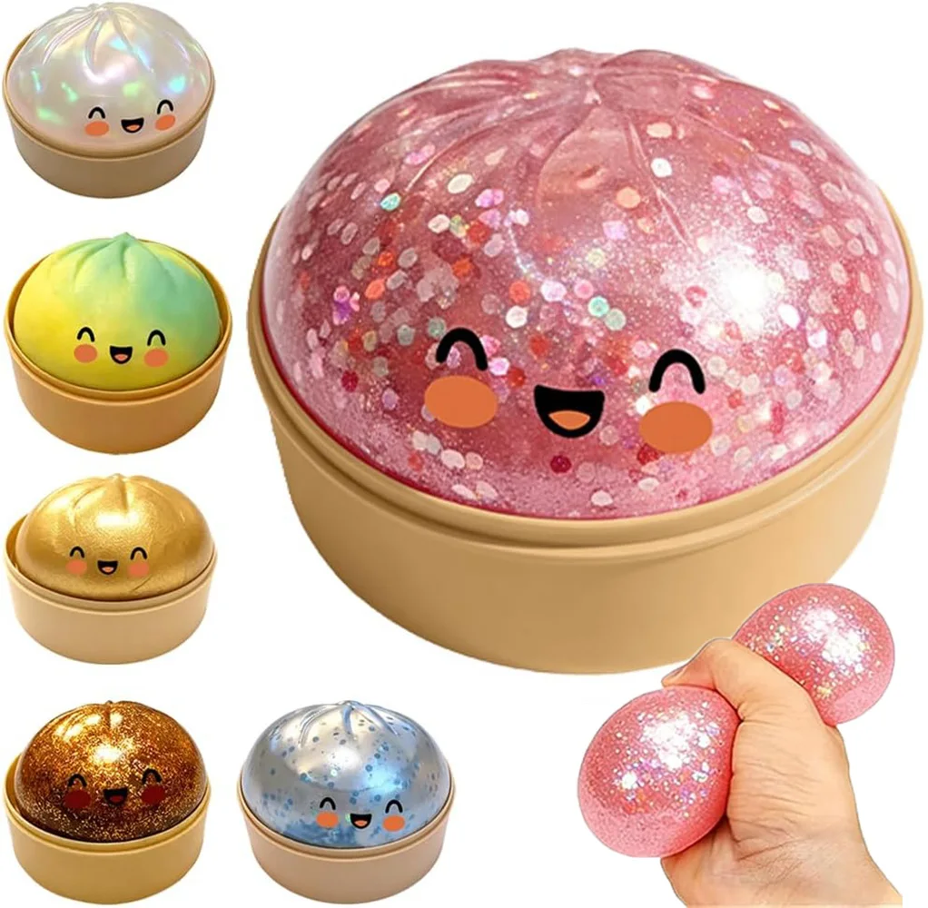 Premium Dampfnudel-Squishy-Spielzeug – Langsam aufsteigender Glitzer-Stressball, weicher, elastischer Sensorik-Quetschball zur Stresslinderung, Deko für Zuhause und Büro