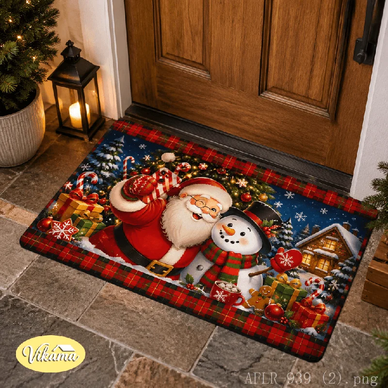 Red and Black Checkered Santa Claus Doormat, Soft, Non-Slip Indoor/Outdoor Entryway Rug and Bathroom Mat, Home Decor