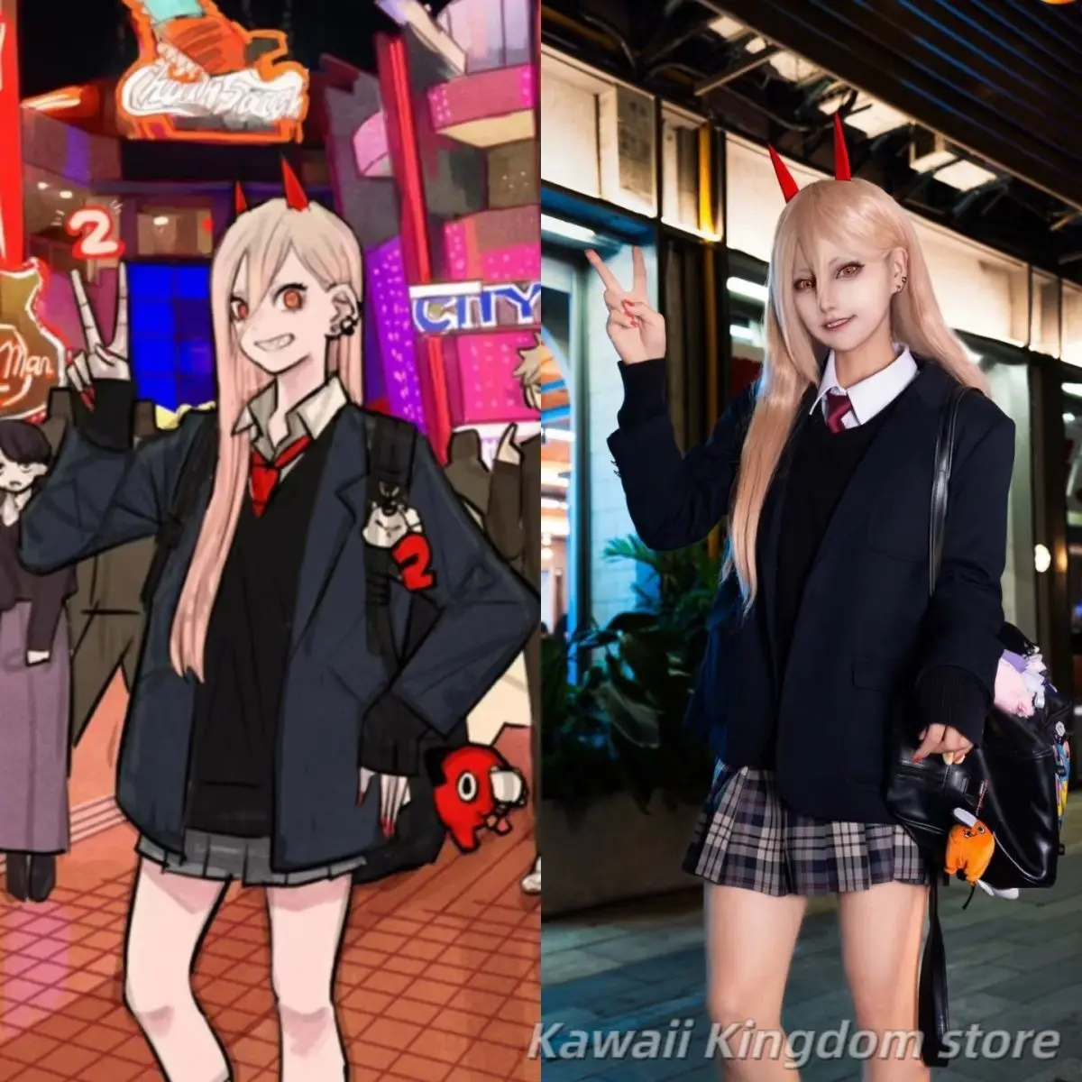 

Chainsaw Man Power Anime Cosplay Costume Coat Shirt Tie Black Sweater Pleated Skirt Halloween Mascot Student Accessory Gift