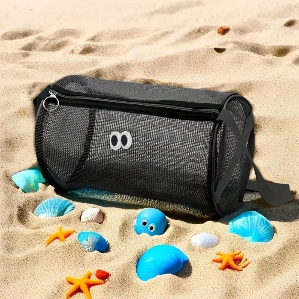1Pc Mesh Storage Bag with Adjustable Shoulder Strap Zipper Closure Swimsuits Snacks Organizer Large Capacity Portable Beach Bag