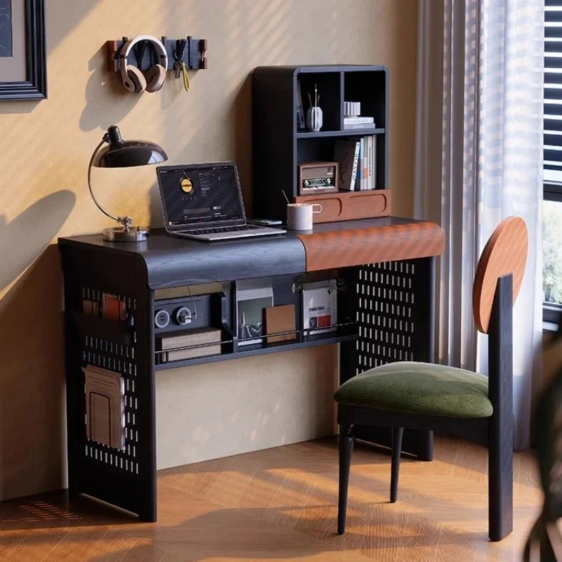 A  Solid wood bedroom household hole board study writing table study room black desk