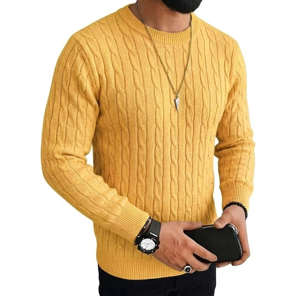 Herbst Herren Langarm Strickpullover Lässiger Rundhalspullover mit Zopfmuster Warme Strickwaren Pullover Sweatshirts oder Herren Arbeitsjacken – Detail 10
