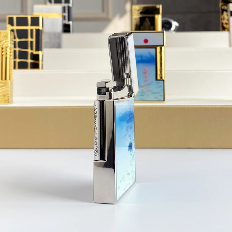 New Commemorative Edition Single and Double Flame Luxury Lighter Ping Sound Natural Paint Cigarette Smoking Butane Lighter 11858