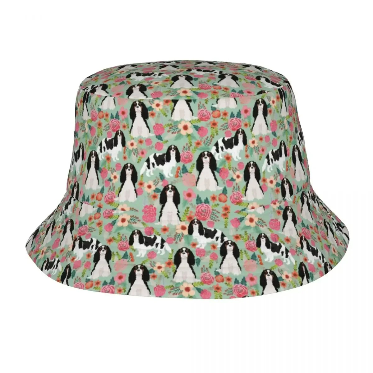 Custom Cavalier King  Spaniel Dog Bucket Hat Men Women Fashion Summer Beach Sun Breed Florals Pet Portrait Fisherman Cap