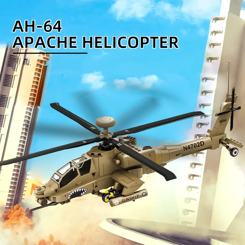 Combat aircraft model Apache armed helicopter assembly building block toy Black Hawk model airplane children\'s and boys\' toys