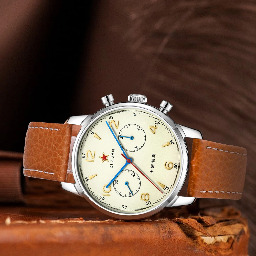 TOPHILL 1963 Vintage 40mm with seagull ST1901 Movement Chronograph MechanicaI Watches Sapphire Leather strap waterproof Watches