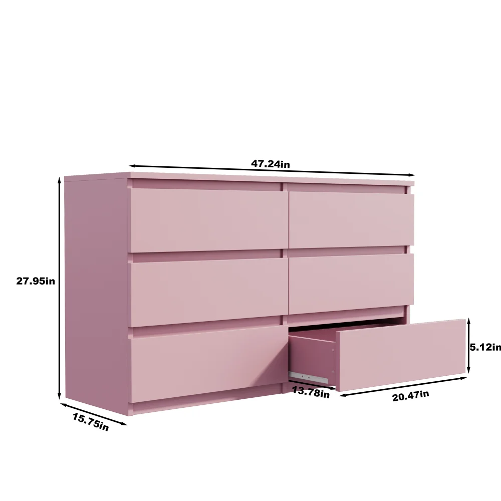 Grande commode rose à 6 tiroirs, table de commodes