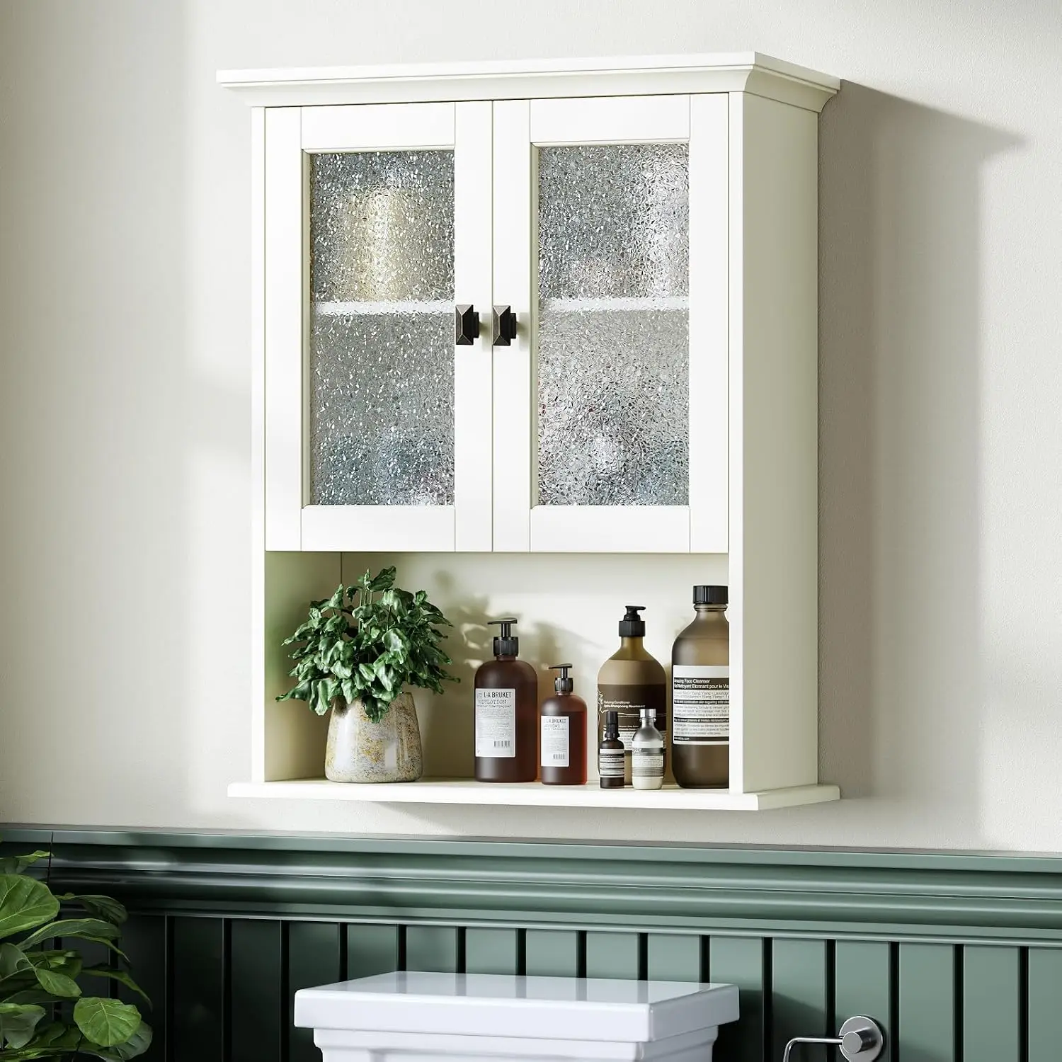 Wall Mount Bathroom Storage Cabinet, Medicine Cabinet with Tempered Glass Door and Buffering Hinge Over Toilet Storage Cabinet W
