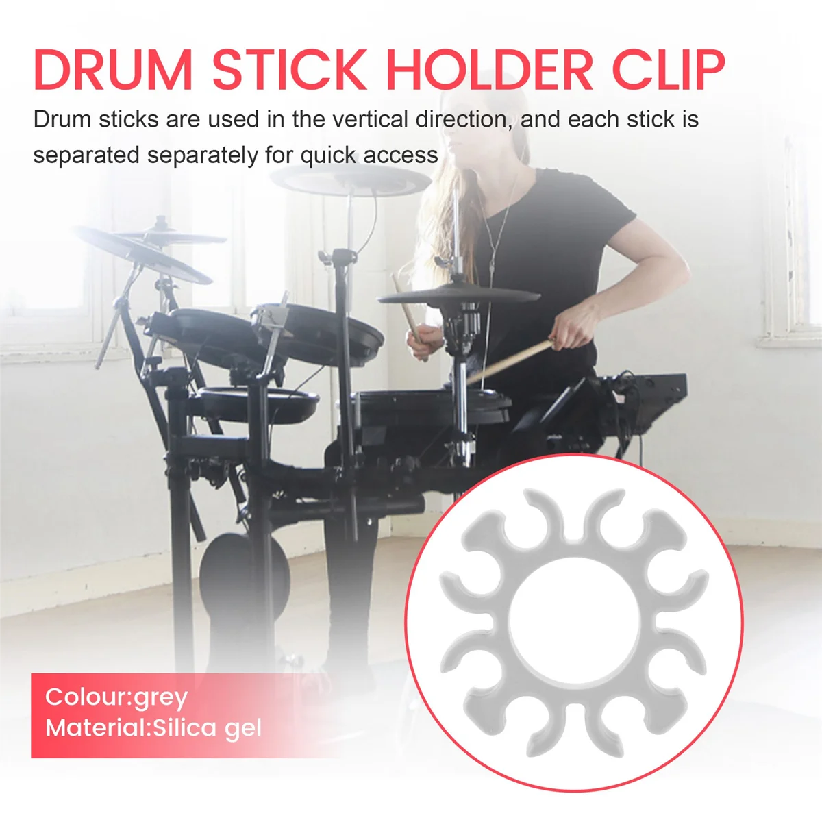 Tongkat Drum klip dudukan untuk Roland V TD 38Mm, aksesori klip dudukan stik Drum silikon abu-abu