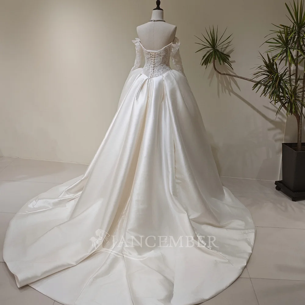 Factory Stylish Wedding Dresses For Women 2026 Ball Gown Lace Customized Court Train Backless Long Sleeves robe de mariée