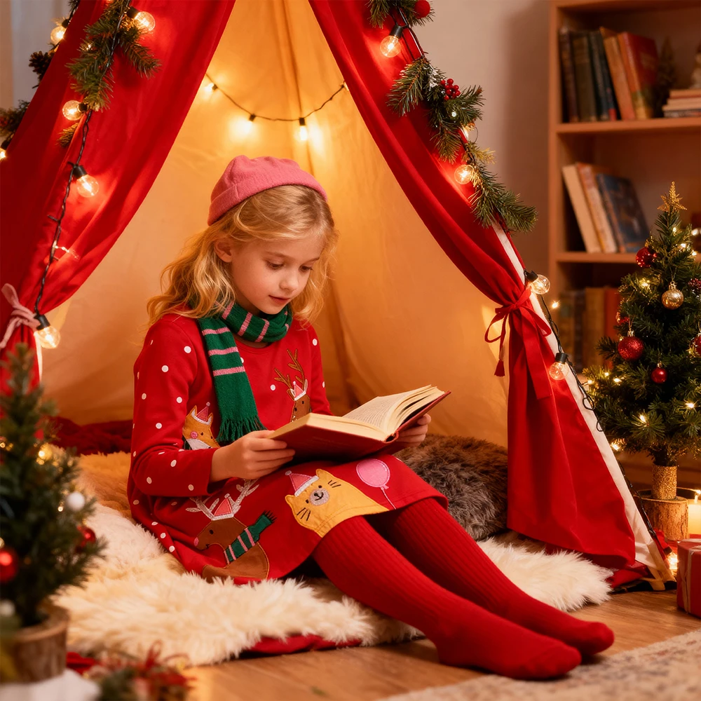 DXTON Children New Year Clothing Red Cotton Girls Dresses Santa Claus Elk Applique Toddler Xmas Dress Dot Kids Party Costumes