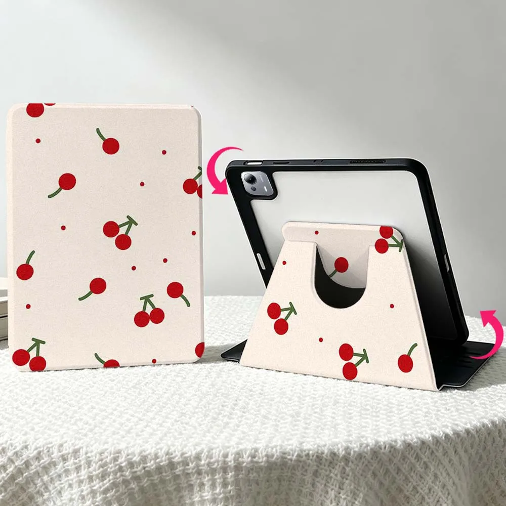 Simple Little Cherry For Xiaomi Mi Redmi Poco Pad 8 7 7S 6 6S 5 SE Pro Ultra 360° Rotation Stylus Storage Tablet Case Soft