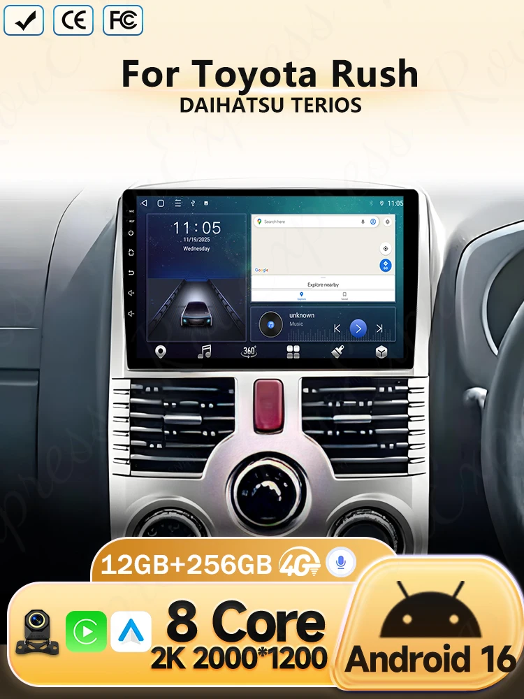 Android 16 Carplay voor Toyota Rush DAIHATSU TERIOS Multimedia autoradio GPS-navigatie touchscreen stereo radio geen 2 Din DVD - afbeelding 2