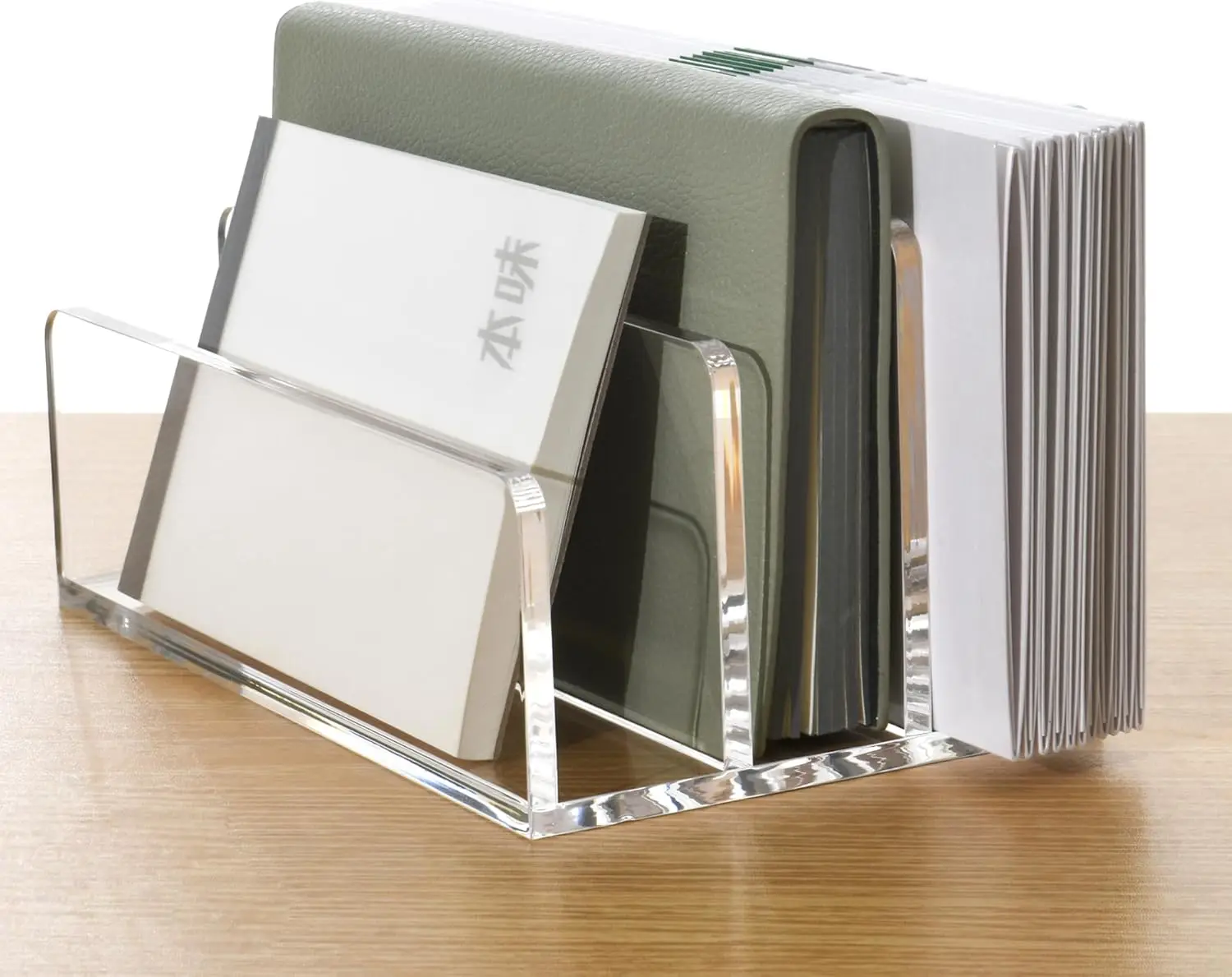 Clear Acrylic Mail Holder with 3 Compartments – Vertical Letter Sorter for Desk Organization, Bills, Documents, Notebooks, Home Office view 3