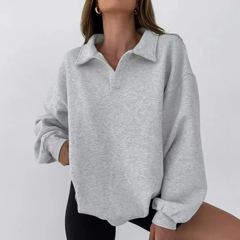 فضفاض عارضة البلوز طوق تصميم مريح أعلى اللون بلو طويل Sve هوديي الشارع الشهير Sle عادي صالح هوديي