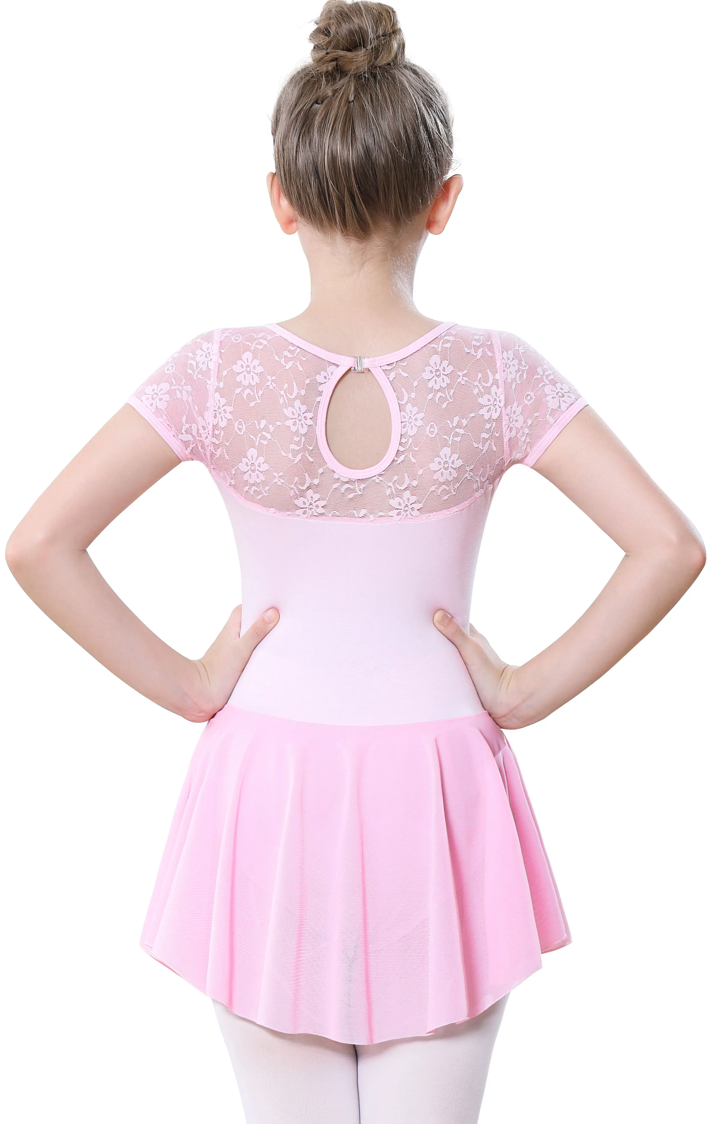 Girls Dance Ballet Leotard with Skirt,Big Girls Lace short Sleeves Ballerina Dancewear