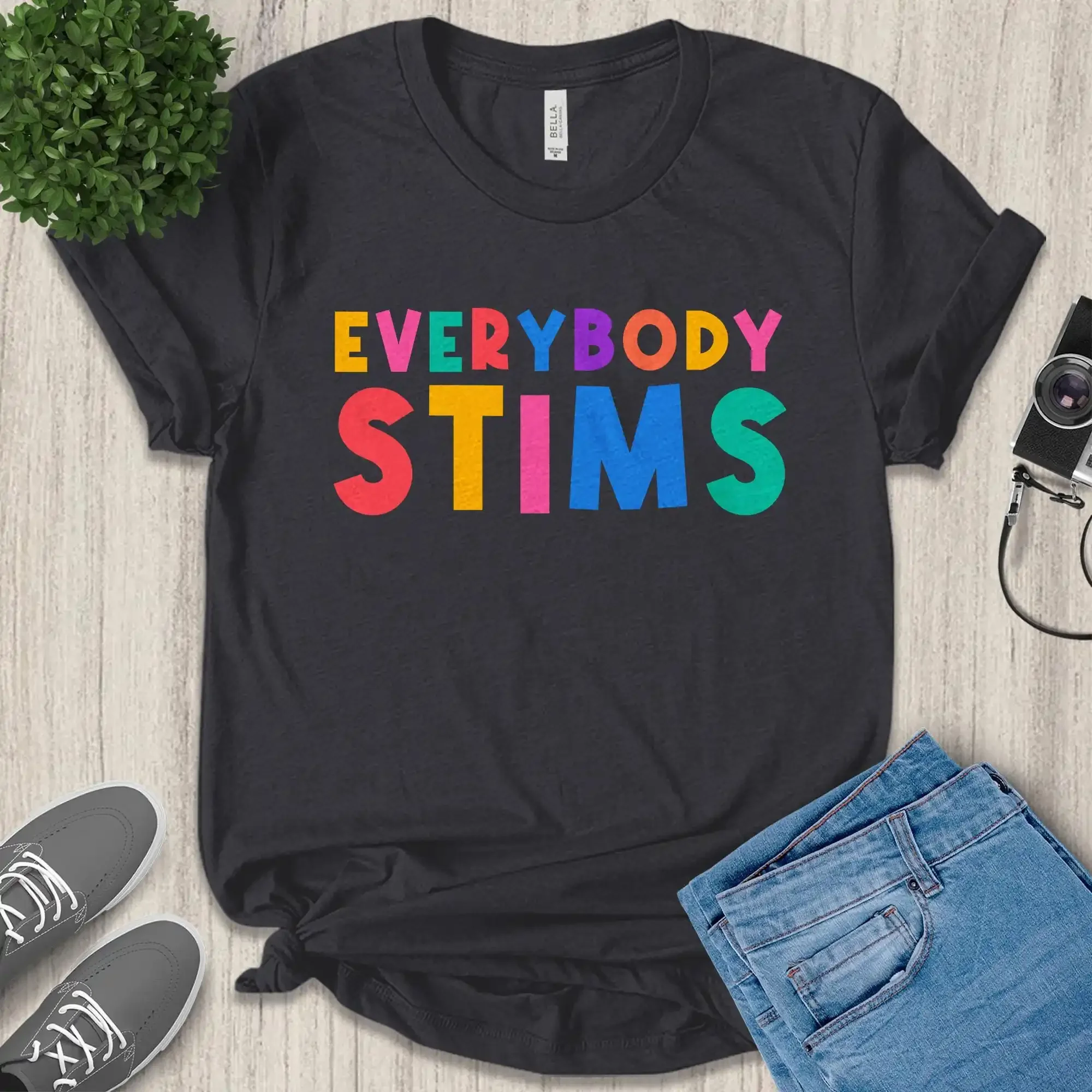 Everybody Stims T Shirt Autism Special Ed Teacher Social Worker Mom Neurodiversity Acceptance Awareness Disability Therapist
