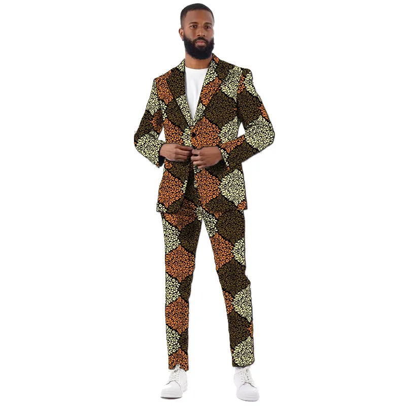New Arrivals African Couture Party Suits Casual Men‘s Pant Set Blazers Patch Trousers Nigerian Fashion Male Wedding Garments view 2