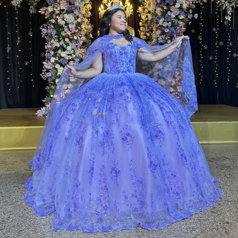 

Customized Shiny Purple Quinceanera Dresses Off the Shoulder sequin applique Lace Long tail flower Vestido 15 Quinceanera