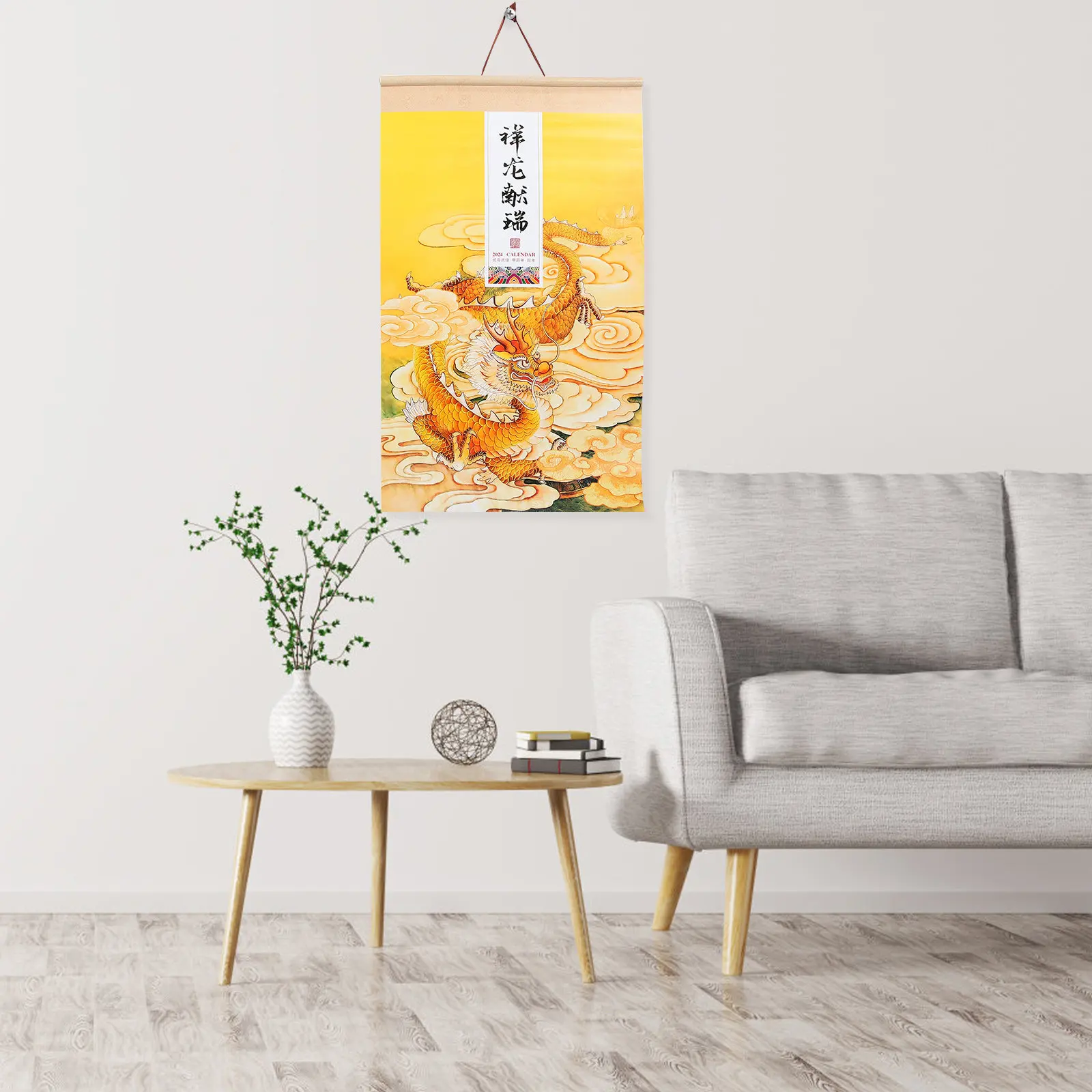 Chinese 2024 Lunar Year Paper Calendar Hanging Wall Scroll Traditional Monthly Planner Zodiac Decoration for Home Gift