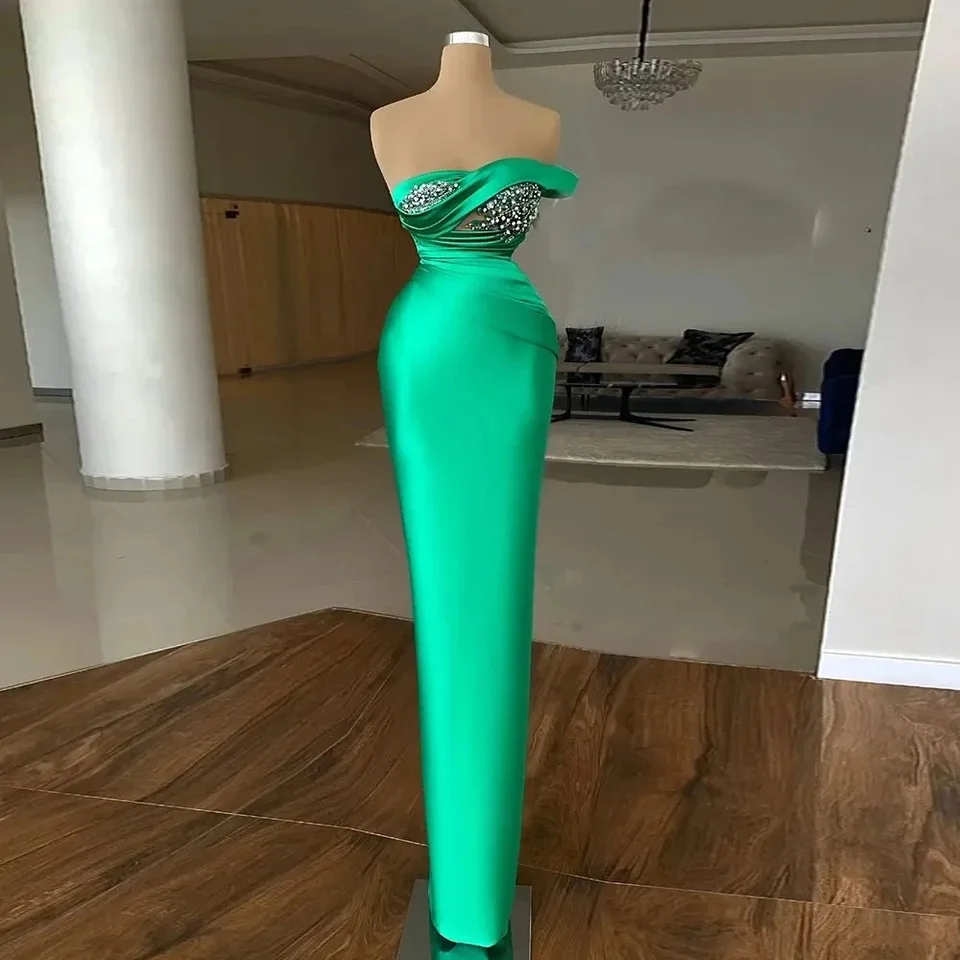 

One-Shoulder Evening Dresses 2024 Long Sexy Prom Gowns Bead Pleat Satin Mermaid Elegant Formal Dress Women For Wedding Party