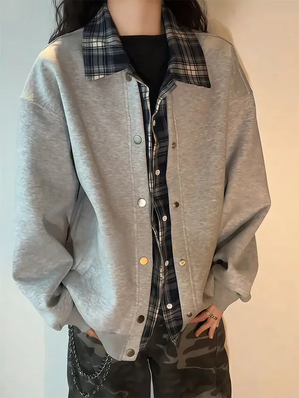 

American Sle ort Cardigan Sweatirt Men's Spring Autumn Heavy Plaid Splicing Collar Jaet Cleanfit ort Jaet