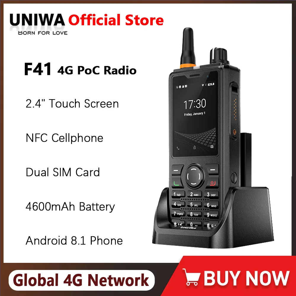 UNIWA F41 4G Rugged Phone Android 8.1 Global Network 4600mAh POC Walkie Talkie Zello 2.4