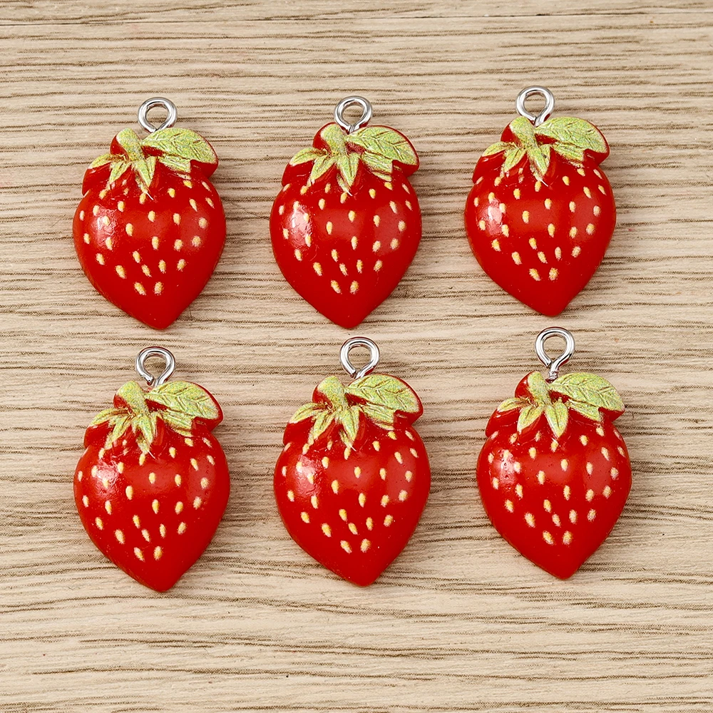 Tusember 10 Stück niedliche Frucht-Cartoon-Erdbeer-Charms für handgefertigte Ohrringe, Armbänder, Halsketten, Schmuckherstellung, Zubehör – Detail 2