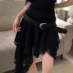 Irregular Lace Skirt Women 2025 New High Waist Overlap All Match A-line Mini Skirts Y2k Casual Solid Streetwear Skort