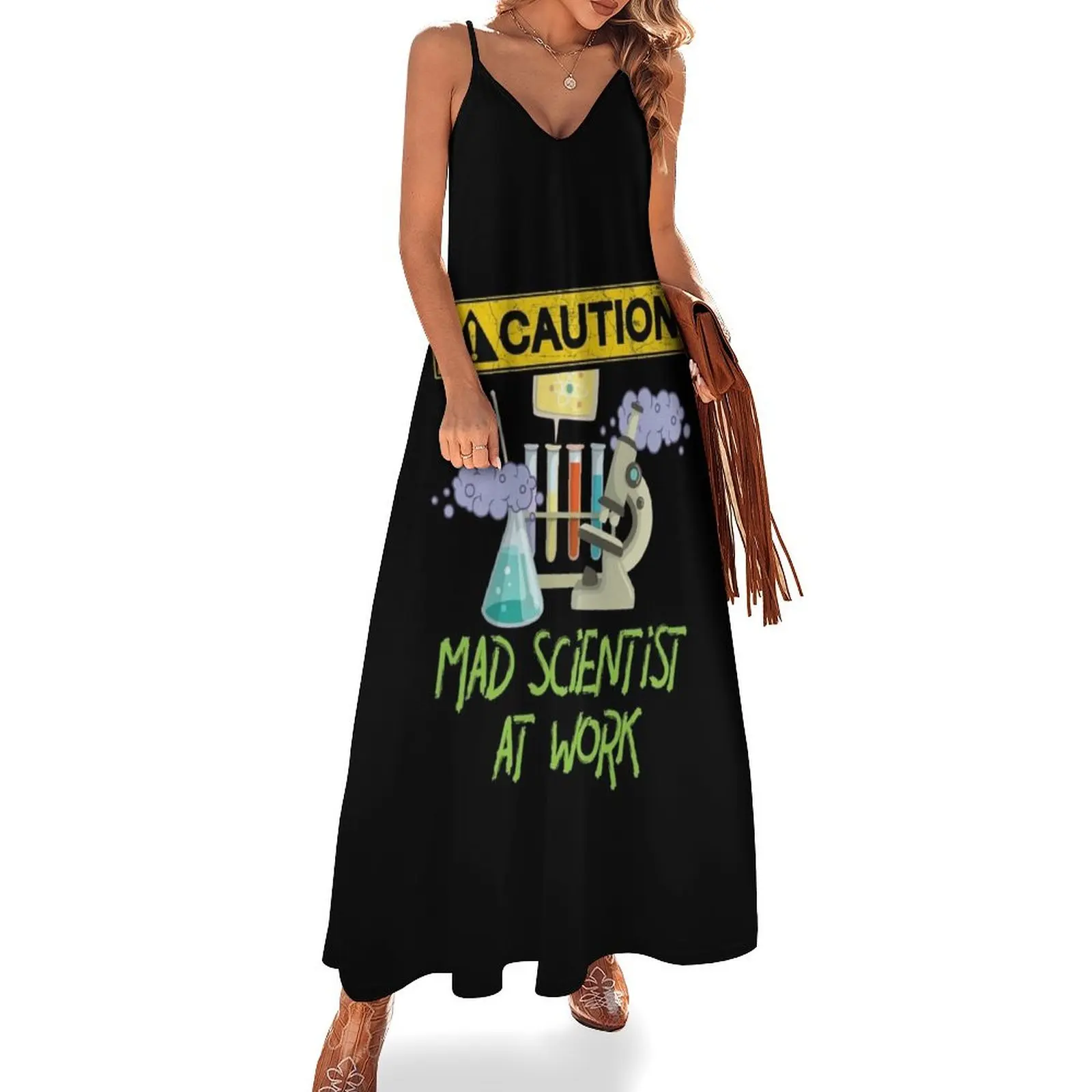 

CAUTION Mad Scientist At Work - Funny Science Scientist's Sleeveless Dress Woman's evening dress evening dress woman