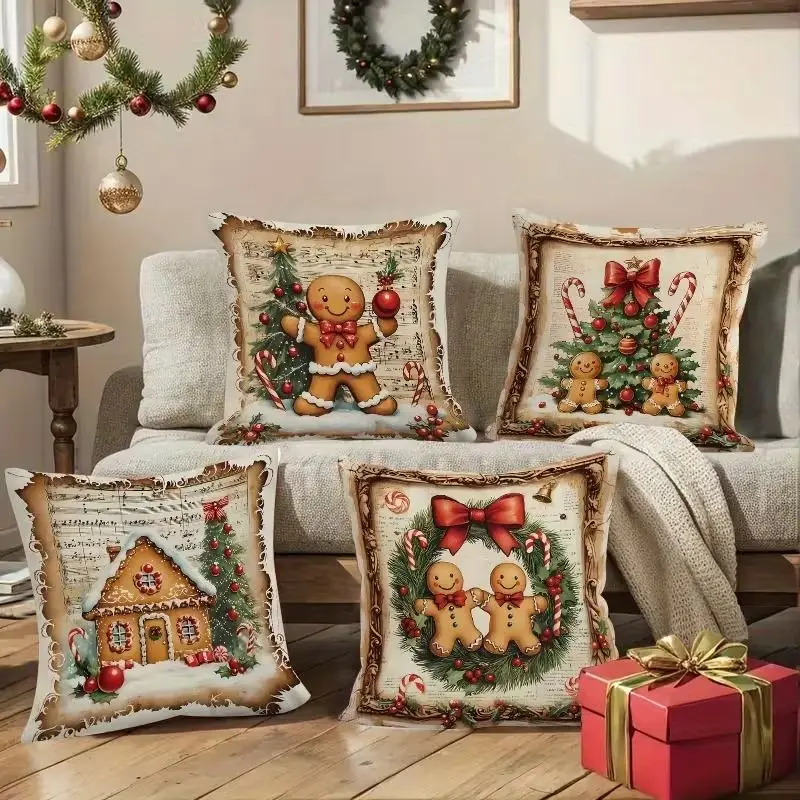 VIKAMA Christmas Pillowcase, Red and Green Polka-Dot Christmas Tree Ornaments and Holiday Slogans Pillowcase, Home Decor