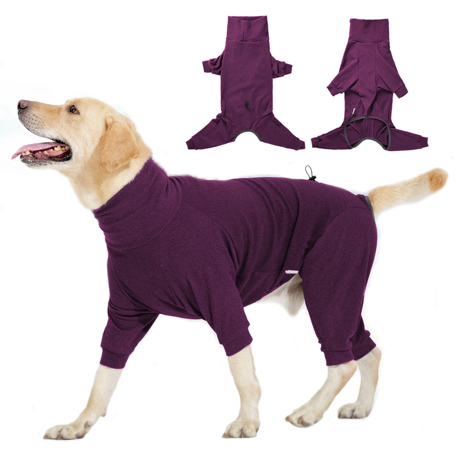 Windproof Warm Fleece Dog Clothes Winter High Collar Dog Overalls Jumpsuit for Large Dogs Adjustable Soft Undershirt with 4 Legs