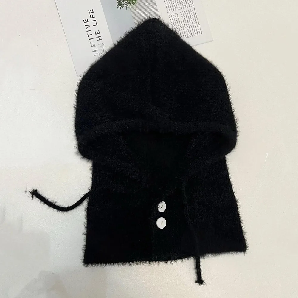 

Сплошной цвет, женская Балаклава, плюшевая зимняя теплая ветрозащитная шапка, шапка и шарф, встроенный вязаный пуловер, шапка для холодной погоды