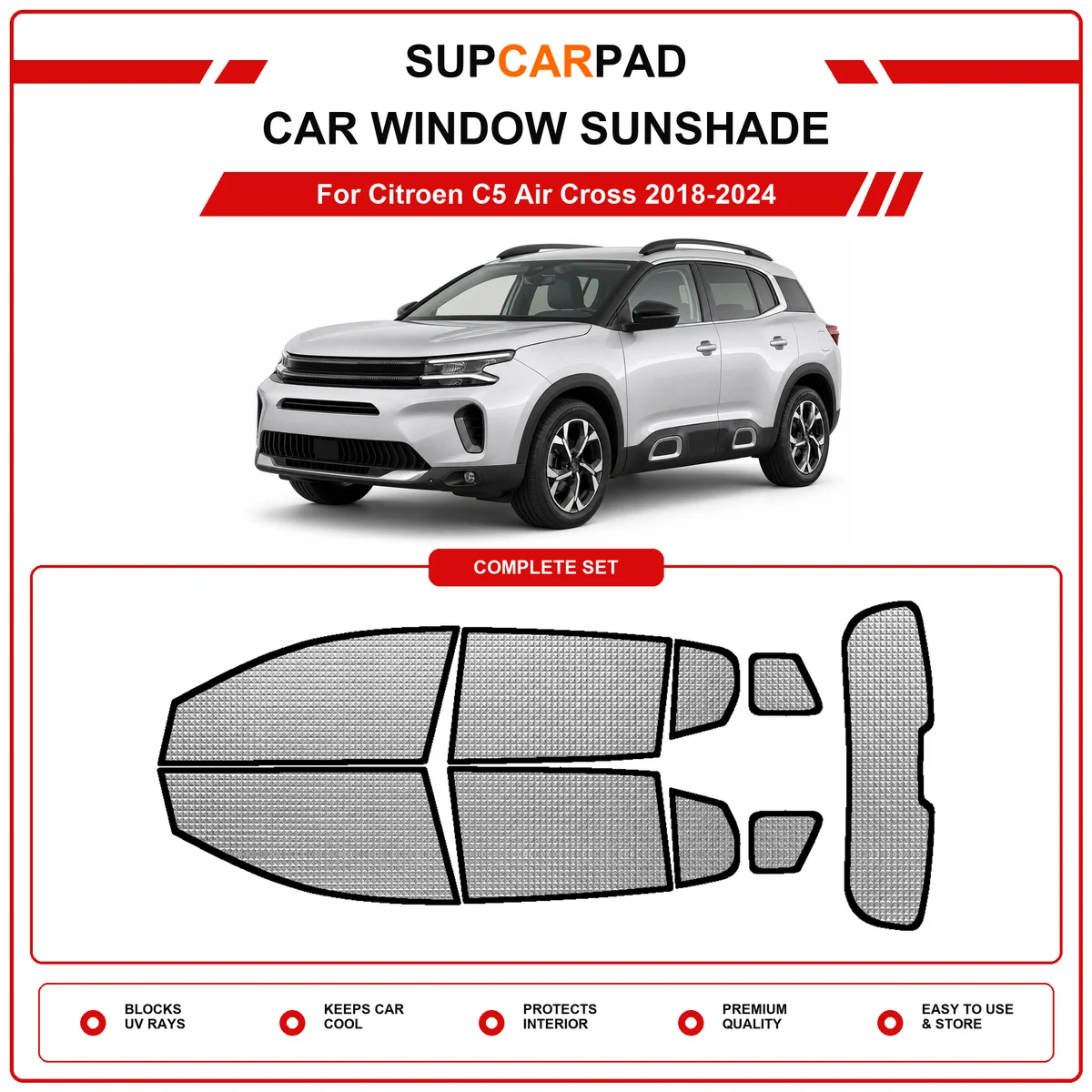 For Citroen C5 Air Cross 2018-2024 Pre‑Cut Auto Window Sunshade Anti‑UV Car Sun Visor Protector