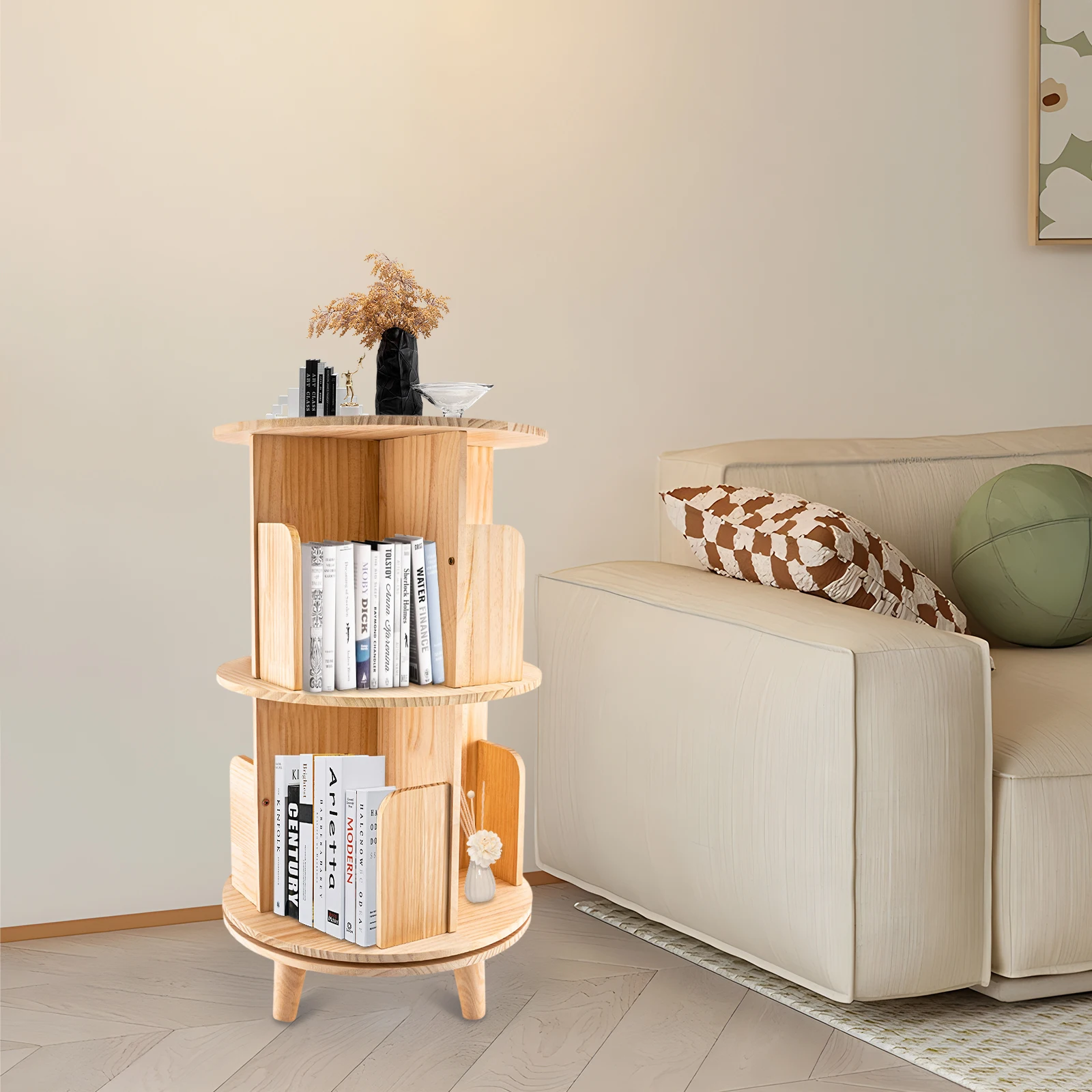 

2 Tiers Rotating Bookshelf 360° Display Floor Standing Bookcase Storage Rack For Kids&Adults Revolving Bookstand