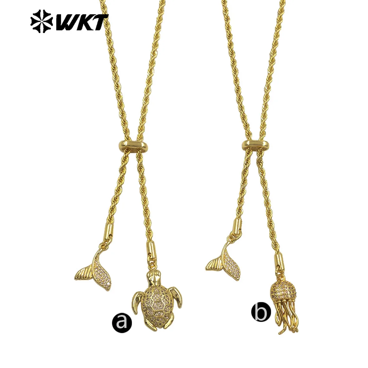 WT-JFN51 Top Selling Yellow Brass Cubic Zircon 90CM Necklace Metal Fine Handmake For Women ACC