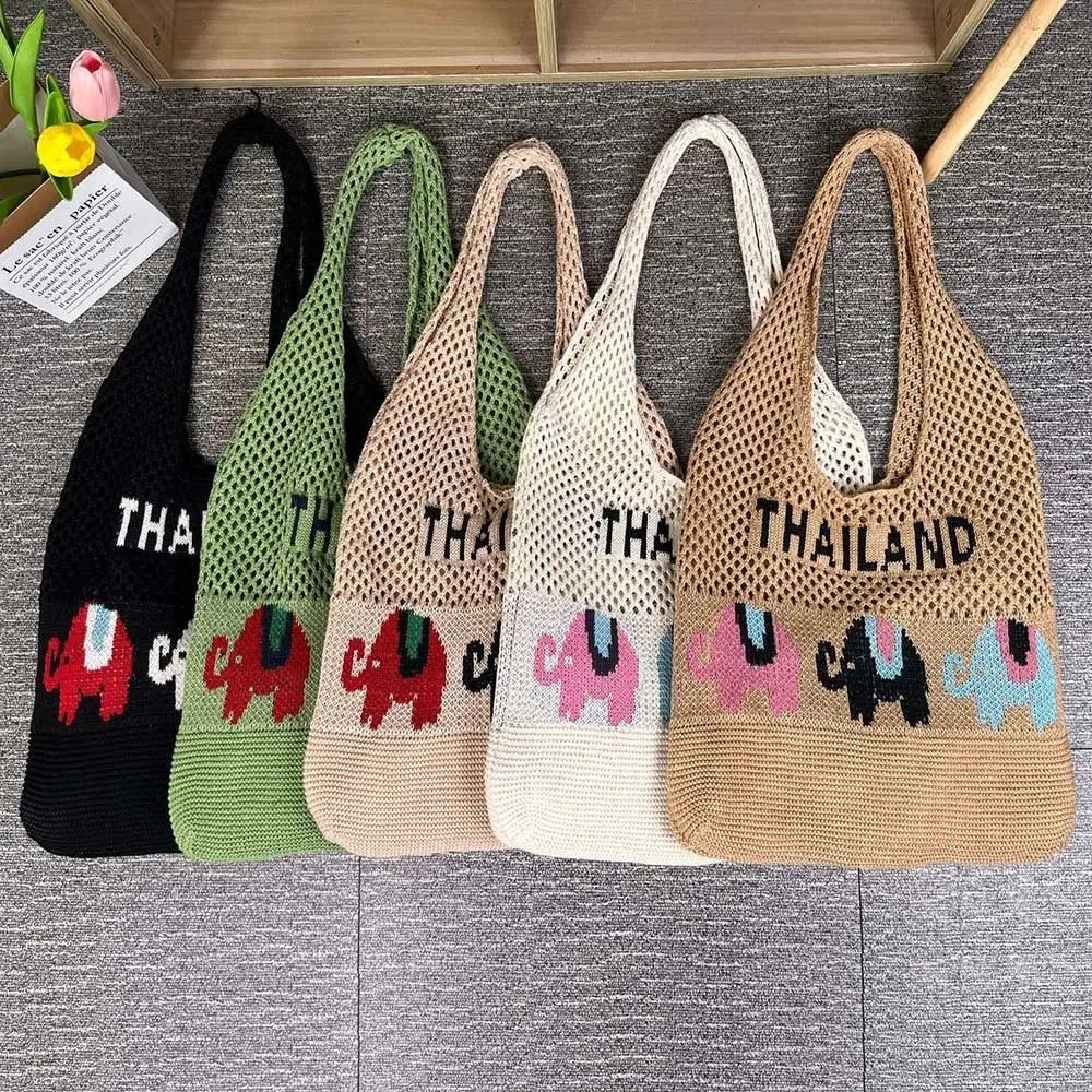 New Knitting Shoulder Bags Hollow Large Capacity Shopping Tote Bags Shopping Woven Crochet Bag Women