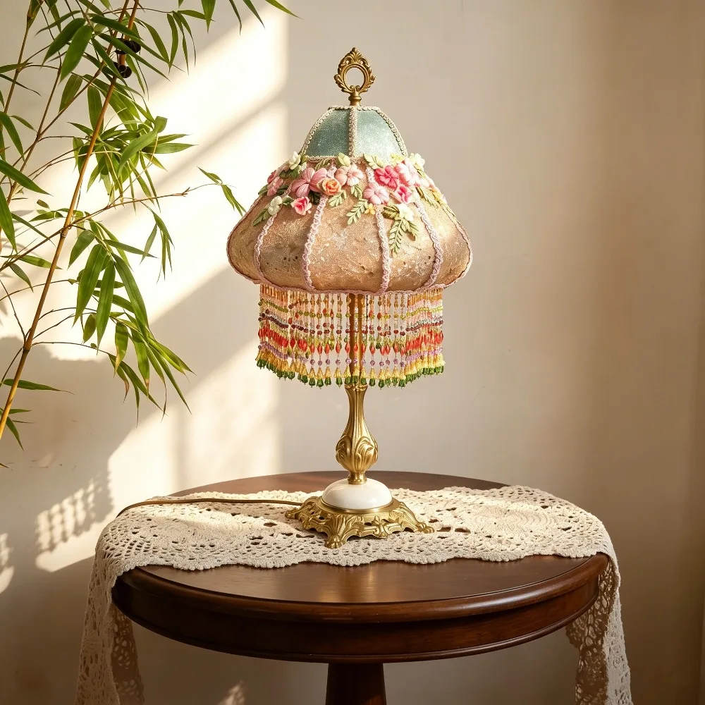 [Flowers Into Dreams] French Retro Fabric Decorative Desk Lamp Chandelier Bedroom Bedside Ambient Light Cover